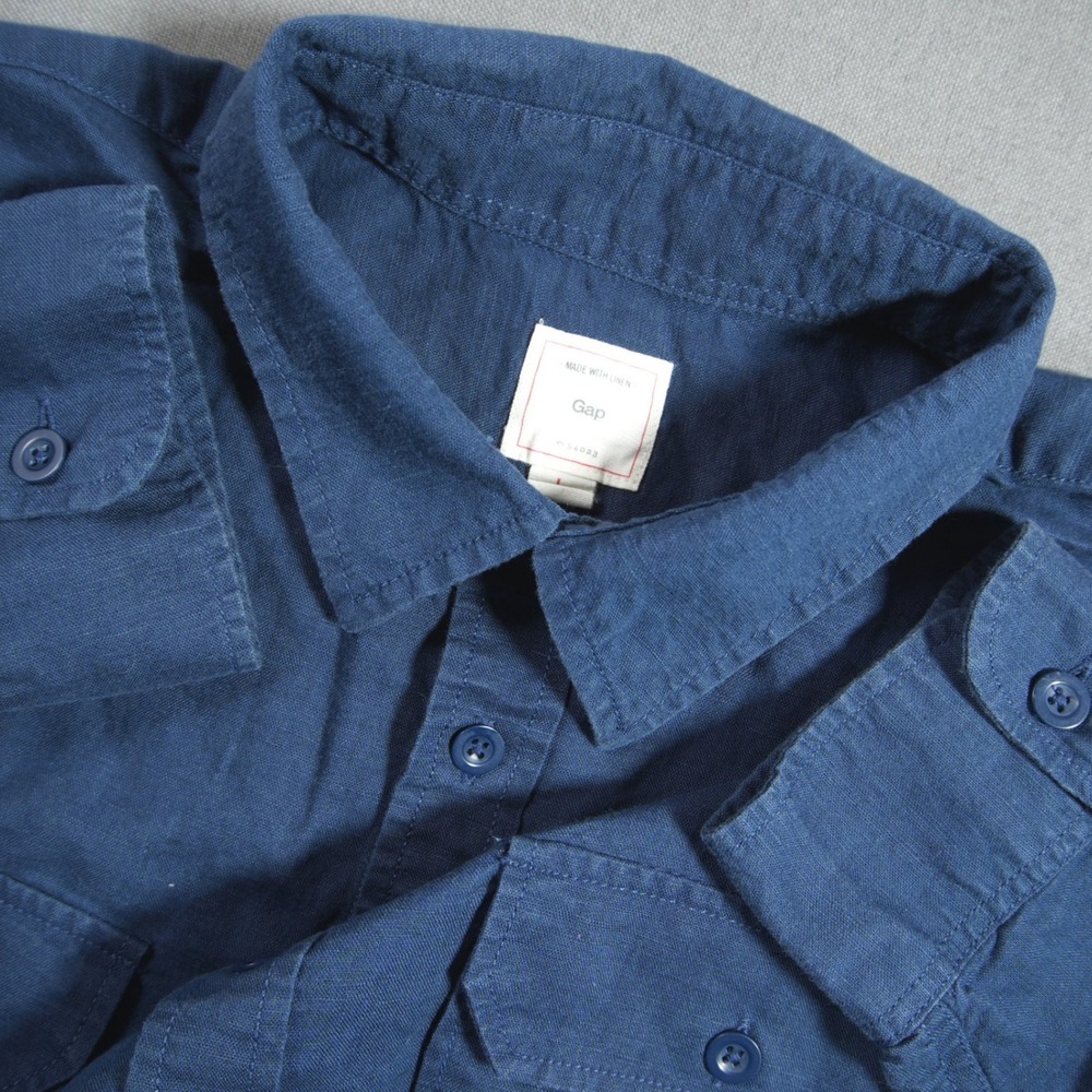 Gap Linen Shamray Dark Wash Long Sleeve Men L Coastal Preppy Work Office Outdoor